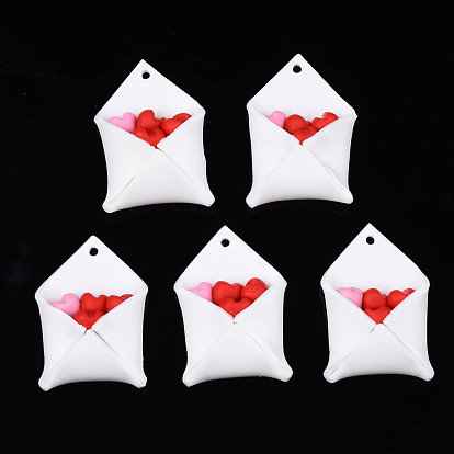 Handmade Polymer Clay Pendants, Heart Bouquet, for Valentine's Day