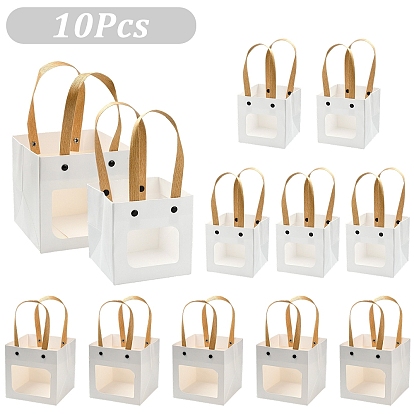 10Pcs 2 Styles Kraft Paper Bags, with Nylon Handles and Transparent Windows, for Gift Bags and Shopping Bags, Square