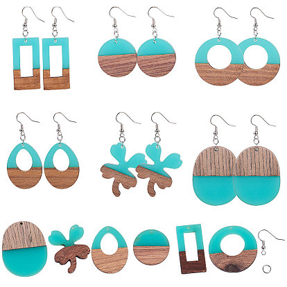 Diy pendiente haciendo, Con resina y colgantes de madera., Pendientes de latón con ganchos y anillas de hierro.