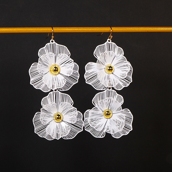 Серьги-подвески из сплава с полыми цветами, золотые