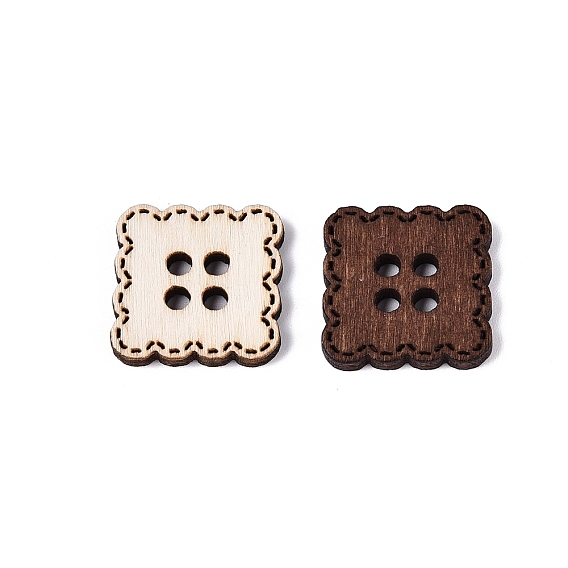 4 Boutons carrés en bois à trous