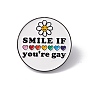 Rainbow Color Pride Flag Sunflower Heart with Word Smile Enamel Pin, Gunmetal Alloy Brooch for Backpack Clothes