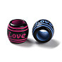 Spray Printed Opaque Acrylic European Beads, Large Hole Beads, Barrel with Word Love