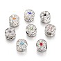 Large Hole Alloy Rhinestone European Beads, Flat Round, Antique Silver, 11x9mm, Hole: 5mm