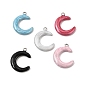 304 Stainless Steel with Enamel Pendants, Moon Charms, Stainless Steel Color