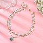 Natural Amazonite Heart Pendant 304 Stainless Steel Satellite Chain Double Layer Necklaces, with Natural Cultured Freshwater Pearl Beads