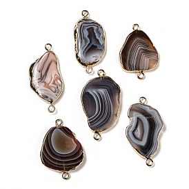 Natural Botswana Agate Slices Links Connectors Links, with Golden Tone Brass Findings, Mixed Color, Mixed Shapes