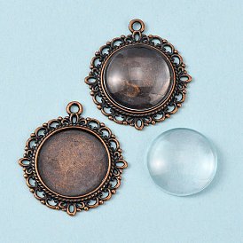 Pendant Making Sets, with Alloy Pendant Cabochon Settings and Glass Cabochons, Flat Round
