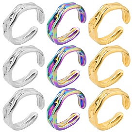 201 Stainless Steel Twist Wave Open Cuff Ring for Women