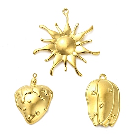 304 Stainless Steel Pendants, Golden, Flowers/Sun/Strawberry Charm