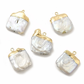 Baroque Natural Keshi Pearl Pendants, Square Charms, with Brass Loops