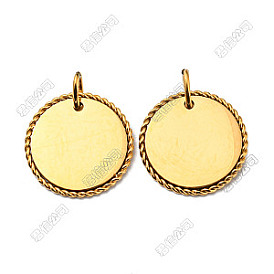 Pendentifs en acier inoxydable, avec anneau de saut, charme plat rond
