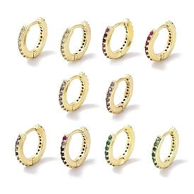 Brass Pave Cubic Zirconia Hoop Earrings, for Women, Real 18K Gold Plated
