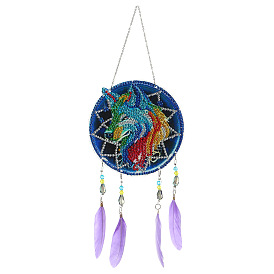 DIY Diamond Painting Web with Feather Wind Chime Kits, Including Resin Rhinestones, Diamond Sticky Pen, Tray Plate and Glue Clay