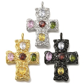 Ion Plating(IP) 304 Stainless Steel Colorful Rhinestone Pendants, Cross Charm