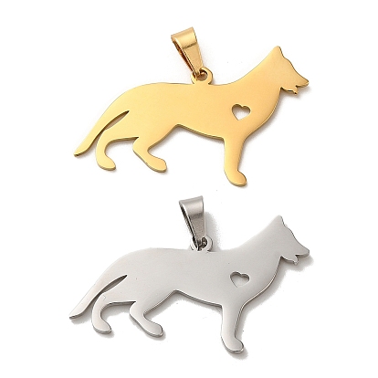 304 Stainless Steel Pendants, Laser Cut, Heart Wolf Charm