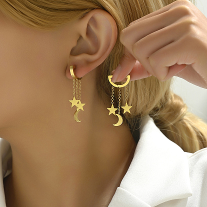 201 серьги-кольца из нержавеющей стали с кисточками в виде луны