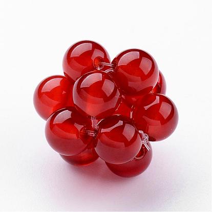Natural Gemstone Woven Beads, Cluster Beads, with 12pcs 6mm Carnelian Round Beads