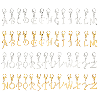 52 шт. 2 цвета 201 подвесные украшения из нержавеющей стали с буквами a~z, с застежками-карабинами из сплава