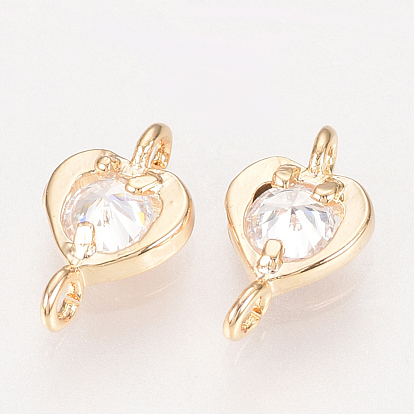 Brass Cubic Zirconia Links, Heart, Nickel Free