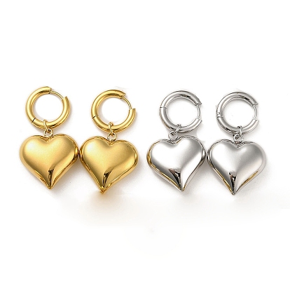 304 boucles d'oreilles pendantes en acier inoxydable, cœur
