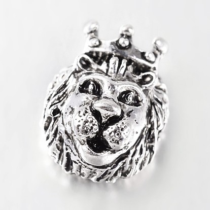 Сплавочные овальные бусины тибетского стиля , голова льва с короной, 14x11.5x8 мм, отверстие : 2.5 мм
