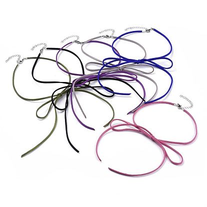 304 ожерелья нержавеющей стали, с экологически чистым шнуром из искусственной замши, застежка из лобстера и железные находки, бантом
