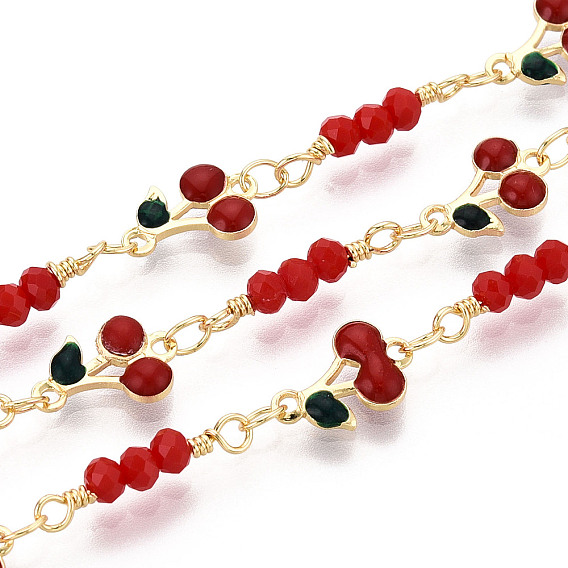 Латунные эмалевые цепочки из вишневых звеньев, со стеклом, пайки, без кадмия, без никеля и без свинца, с катушкой, реальный 18 k позолоченный