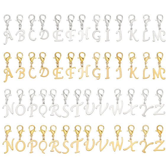 52 шт. 2 цвета 201 подвесные украшения из нержавеющей стали с буквами a~z, с застежками-карабинами из сплава