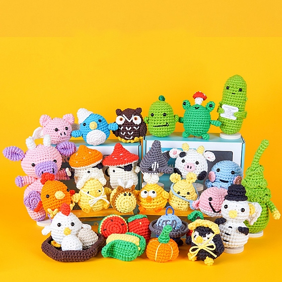 Наборы для вязания своими руками анимал для начинающих, включая крючок для вязания, иглу и пряжу, начинка, инструкции, маркер стежка, рулетка
