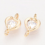 Brass Cubic Zirconia Links, Heart, Nickel Free