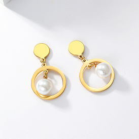 Elegant Stainless Steel Classic Pearl Stud Earrings for Women