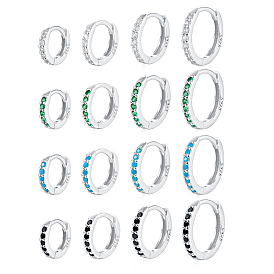 925 Sterling Silver Hoop Earrings, with Cubic Zirconia, Silver