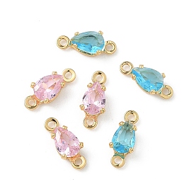 Шармы-соединители из латуни с паве из кубического циркония, слезные ссылки, без никеля , реальный 18 k позолоченный