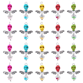 Skull Angel Synthetic Turquoise & Glass Pendants, with Alloy Findings