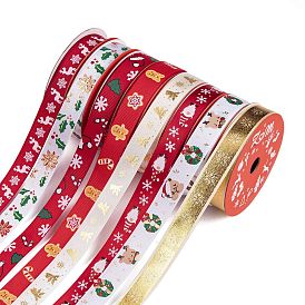 8 Rolls 8 Styles Christmas Printed Polyester Ribbon Sets, Grosgrain Ribbon for Gift Wrapping