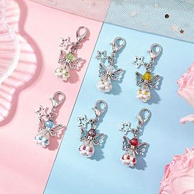 Подвесные украшения из стеклянных бусин и сплава в виде ангела, подвески с застежкой-клешней в виде лобстера для украшений сумок, старинное серебро и платина