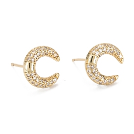 Moon Sparkling Cubic Zirconia Stud Earrings for Girl Women, Lead Free & Nickel Free & Cadmium Free, Brass Micro Pave Cubic Zirconia Earrings