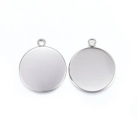 304 Stainless Steel Pendant Cabochon Settings, Plain Edge Bezel Cups, Flat Round