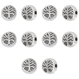 10шт. ретро 304 бусины из нержавеющей стали, плоские круглые с дерева жизни