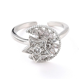 Вращающееся открытое кольцо Moon & Star для женщин, латунные кубические циркониевые кольца-спиннеры, регулируемое кольцо манжеты для снятия стресса