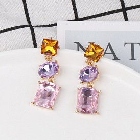 Colorful Glass Diamond Inlaid Earrings - Creative and Personalized Ear Pendants and Ear Studs.