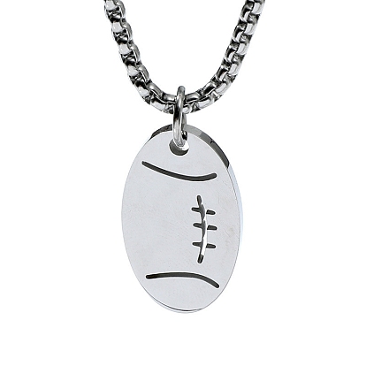 201 Stainless Steel Rugby Pendant Necklace with Box Chains for Men Women