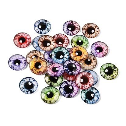 Printed Transparent Glass Cabochons, Half Round with Eye Pattern