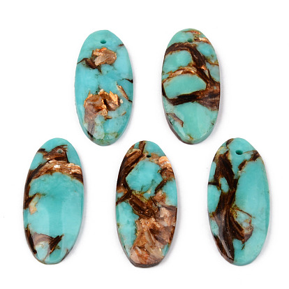 Assembled Natural Bronzite and Synthetic Turquoise Pendants, Oval