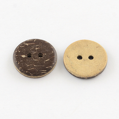 2-Hole Flat Round Coconut Buttons, 18x3mm, Hole: 2mm