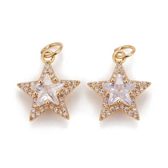 Латунные микропаве прозрачные подвески с фианитом, без кадмия, без никеля и без свинца, звезда