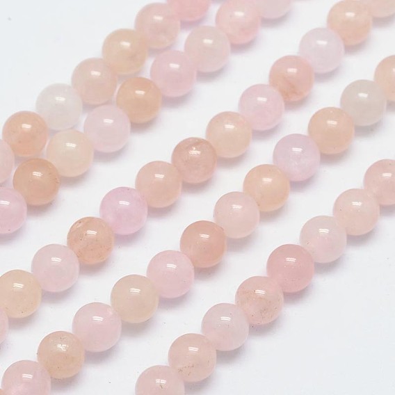 Natural Morganite Bead Strands, Round, 6mm, Hole: 1mm, about 66pcs/strand, 15.5 inch