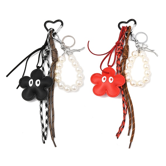 2 шт. подвески из полиэфирной веревки, пластиковых жемчужных бусин и искусственной кожи, с алюминиевыми застежками-сердечками для ключей