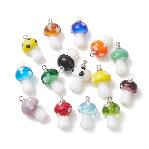 Подвески лэмпворк ручной работы, грибные прелести, с латунными штифтовыми скобами